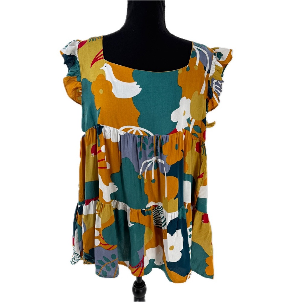 First Love by Lovelyn Colorful Floral Doves Tunic Top Blouse Size Medium - Picture 15 of 16